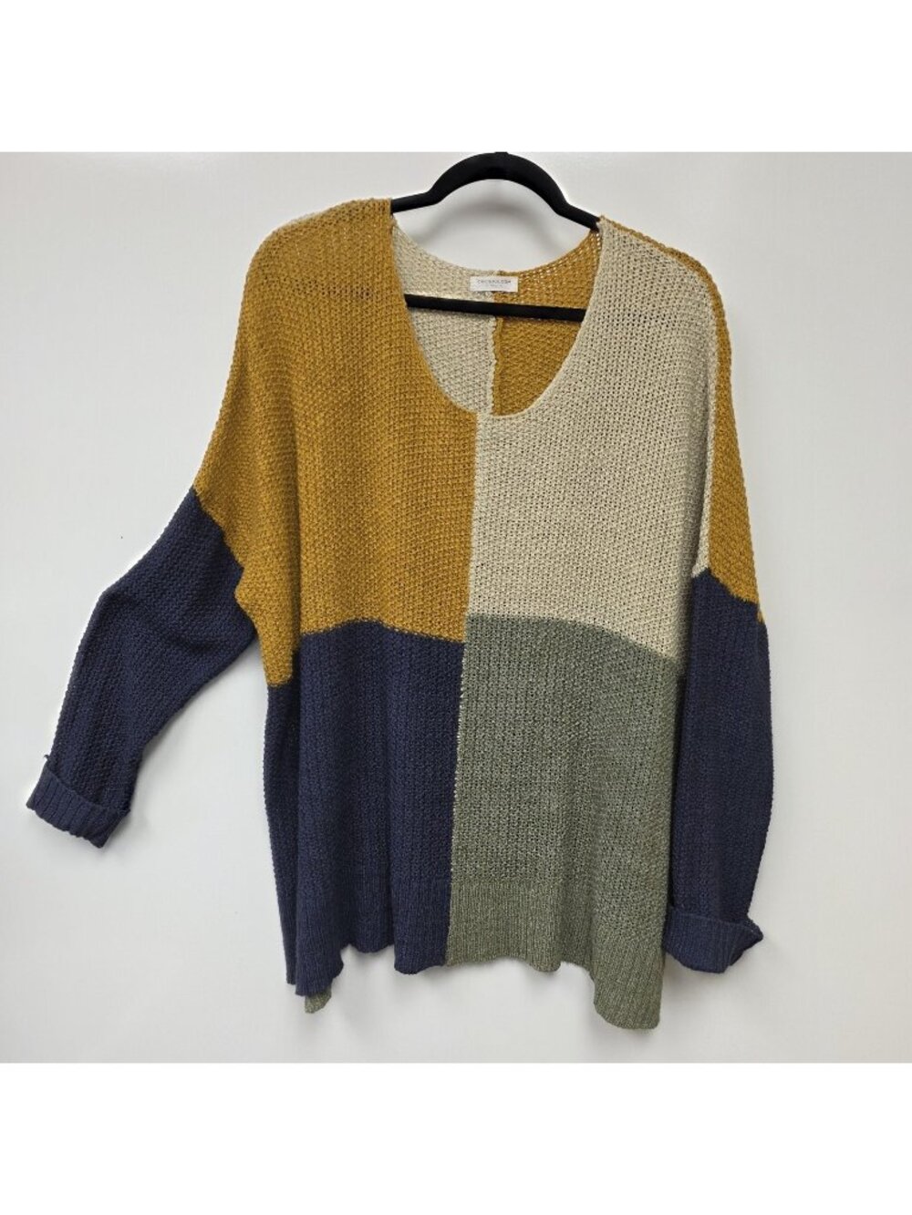 Chic Soul Sweater Womens 2XL Multicolor Colorblock Scoop Neck Oversized Knit